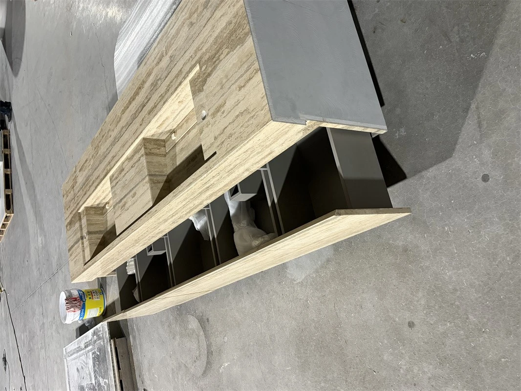 Italy Silver Grey Travertine Bespoke Vanity